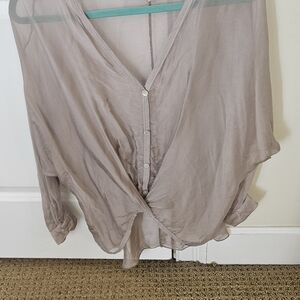 Elegant Sheer Button-Up Blouse - Taupe